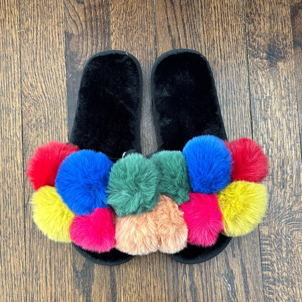 Colorful Pom Pom Furry Slippers size 6